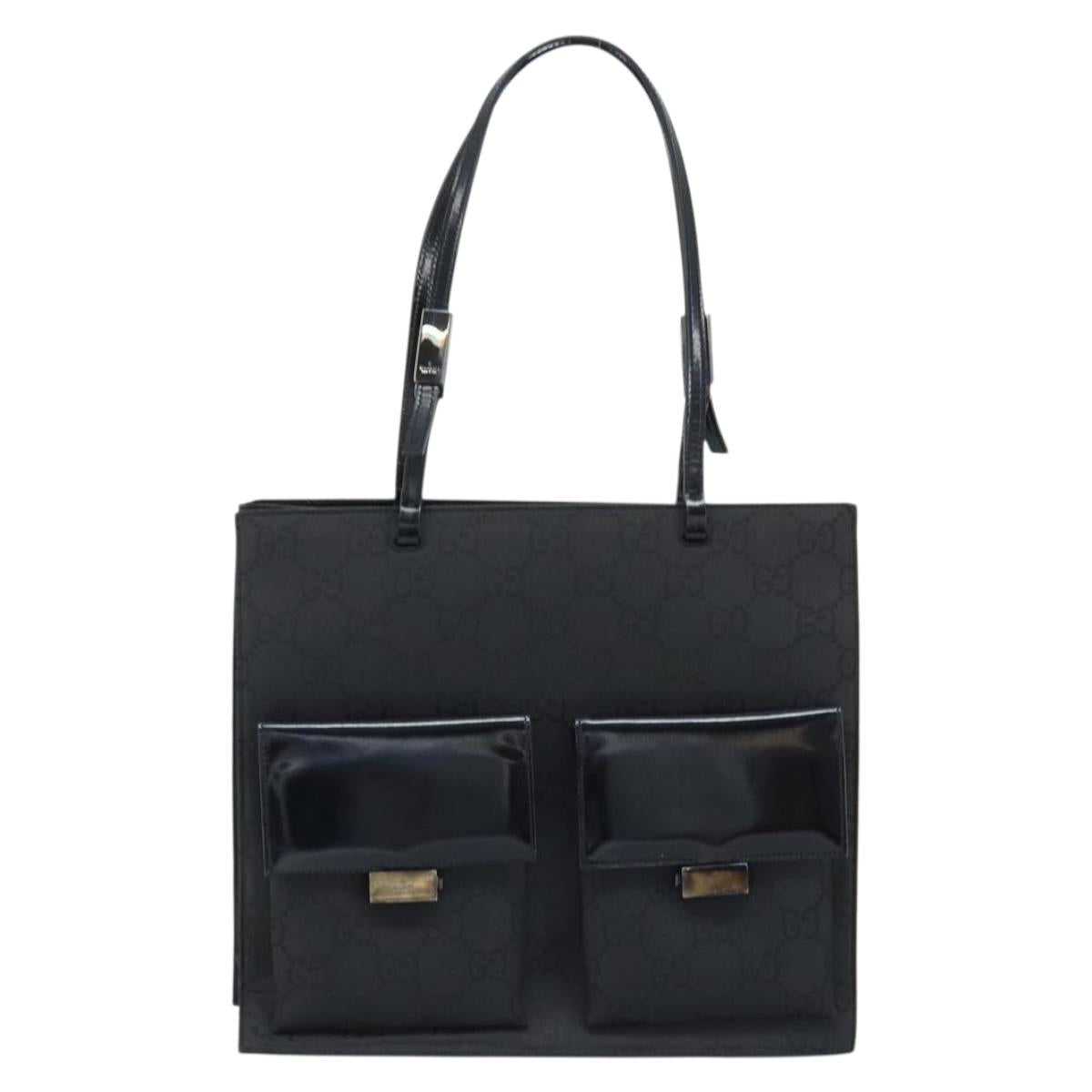 GUCCI GG Canvas Tote Bag Nylon Black Silver 002 1021 Auth ep13839
