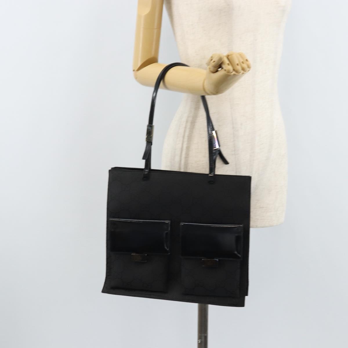 GUCCI GG Canvas Tote Bag Nylon Black Silver 002 1021 Auth ep13839