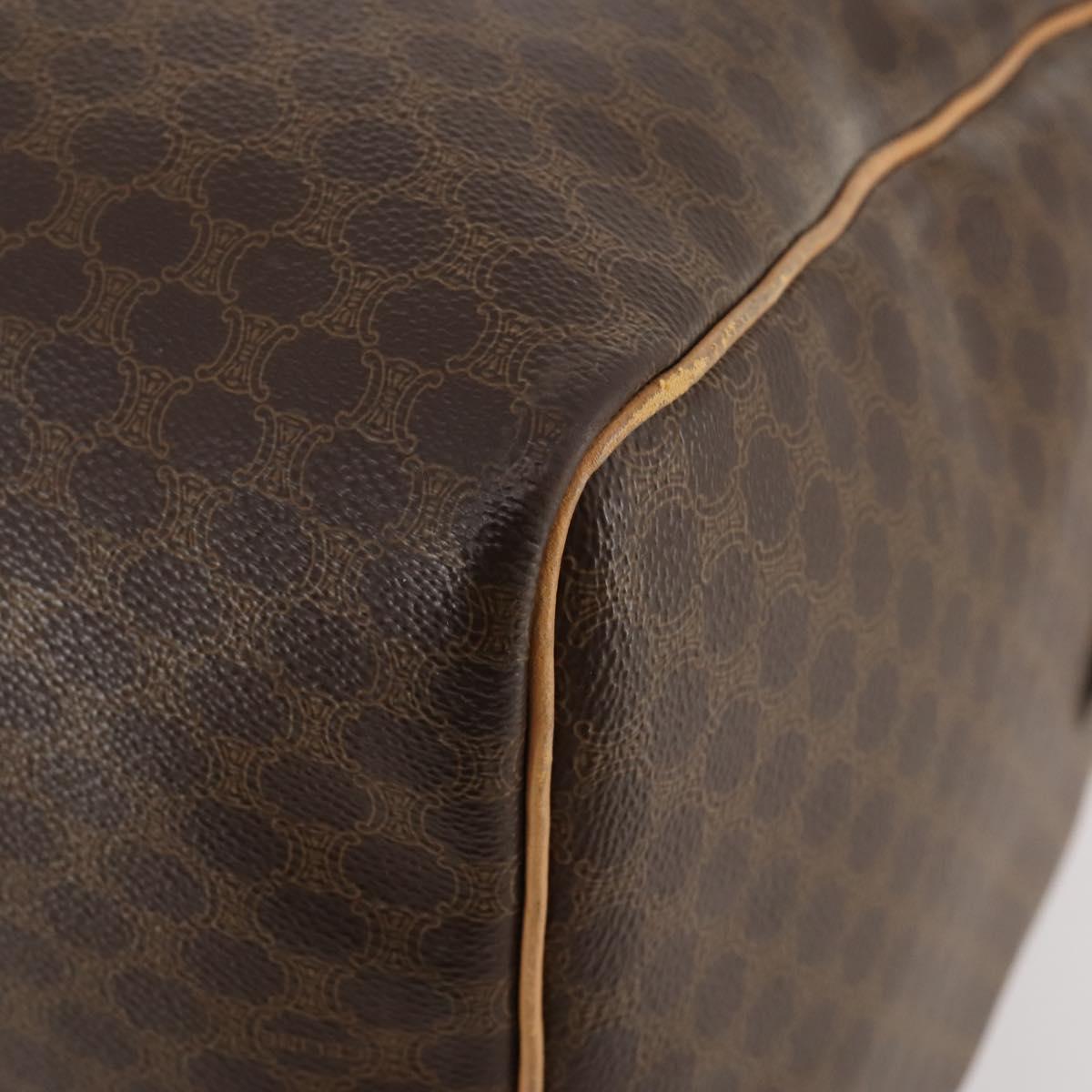 CELINE Macadam Canvas Boston Bag PVC Leather Brown Gold Auth ep13845