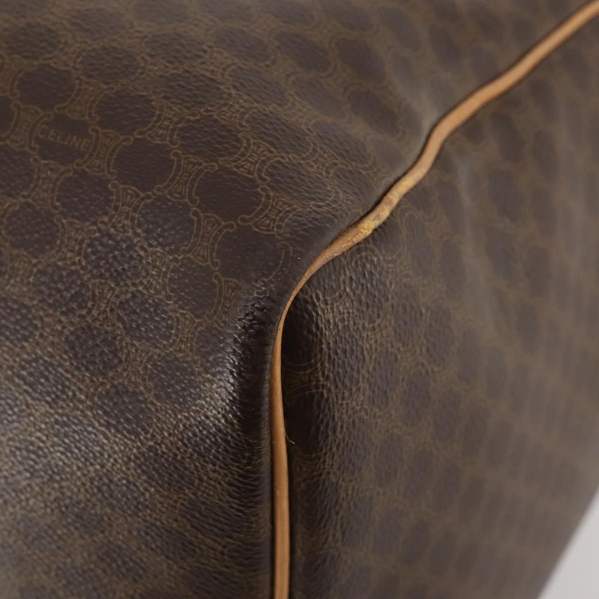 CELINE Macadam Canvas Boston Bag PVC Leather Brown Gold Auth ep13845