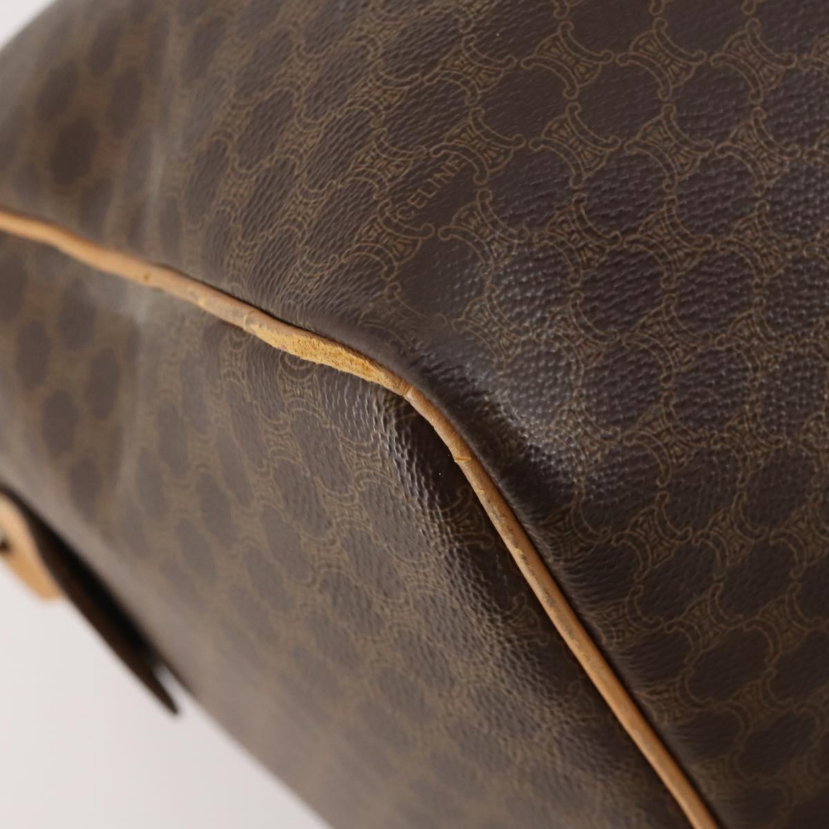 CELINE Macadam Canvas Boston Bag PVC Leather Brown Gold Auth ep13845