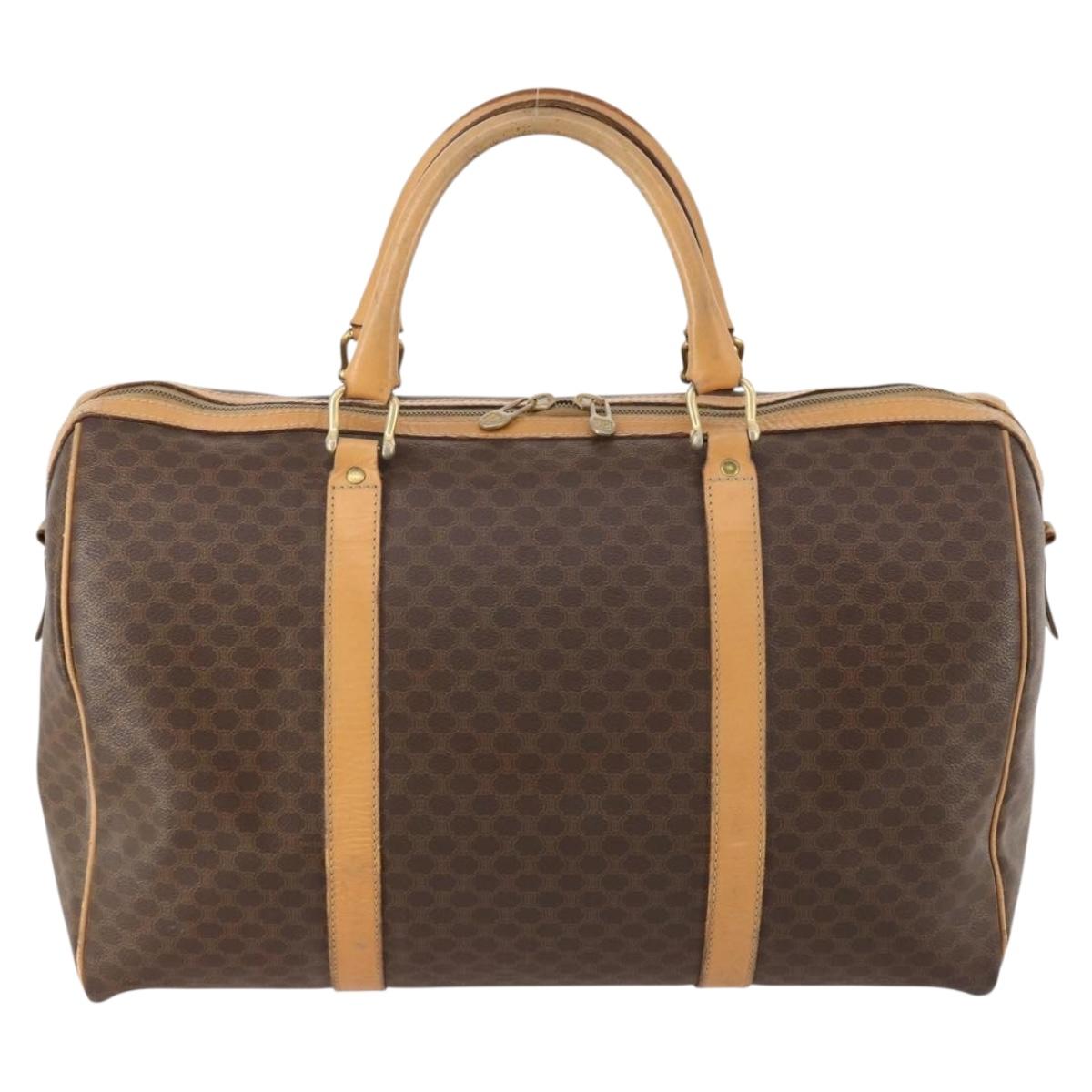 CELINE Macadam Canvas Boston Bag PVC Leather Brown Gold Auth ep13845