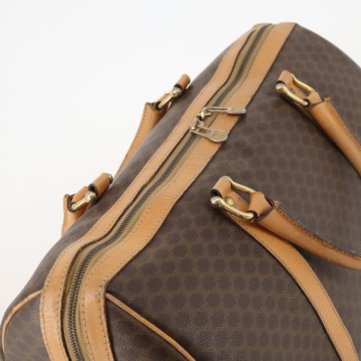 CELINE Macadam Canvas Boston Bag PVC Leather Brown Gold Auth ep13845