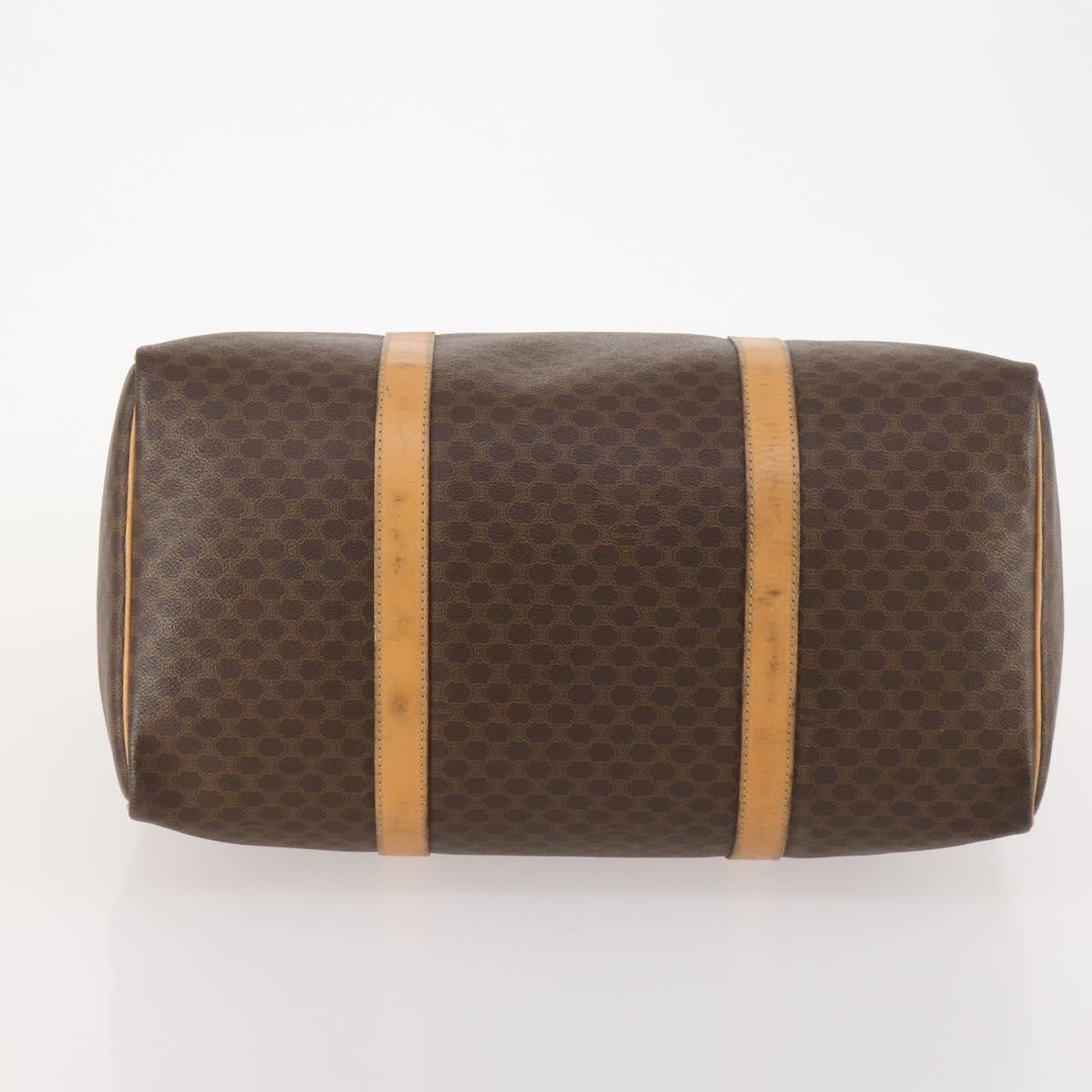CELINE Macadam Canvas Boston Bag PVC Leather Brown Gold Auth ep13845