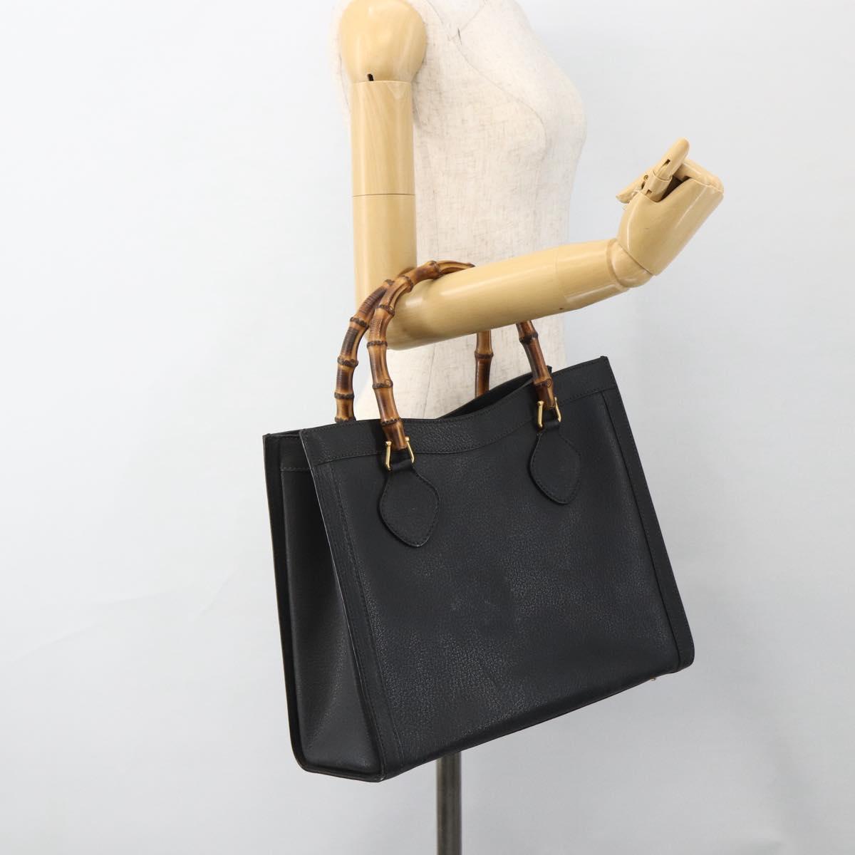 GUCCI Bamboo Hand Bag Leather Black Gold 002 853 0260 Auth ep13849