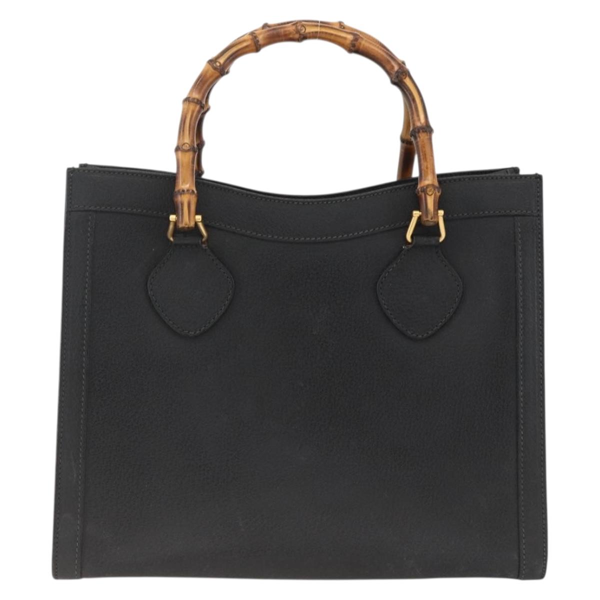 GUCCI Bamboo Hand Bag Leather Black Gold 002 853 0260 Auth ep13849