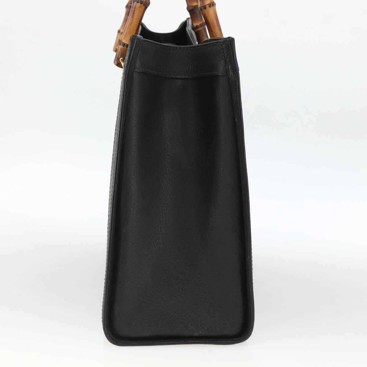 GUCCI Bamboo Hand Bag Leather Black Gold 002 853 0260 Auth ep13849