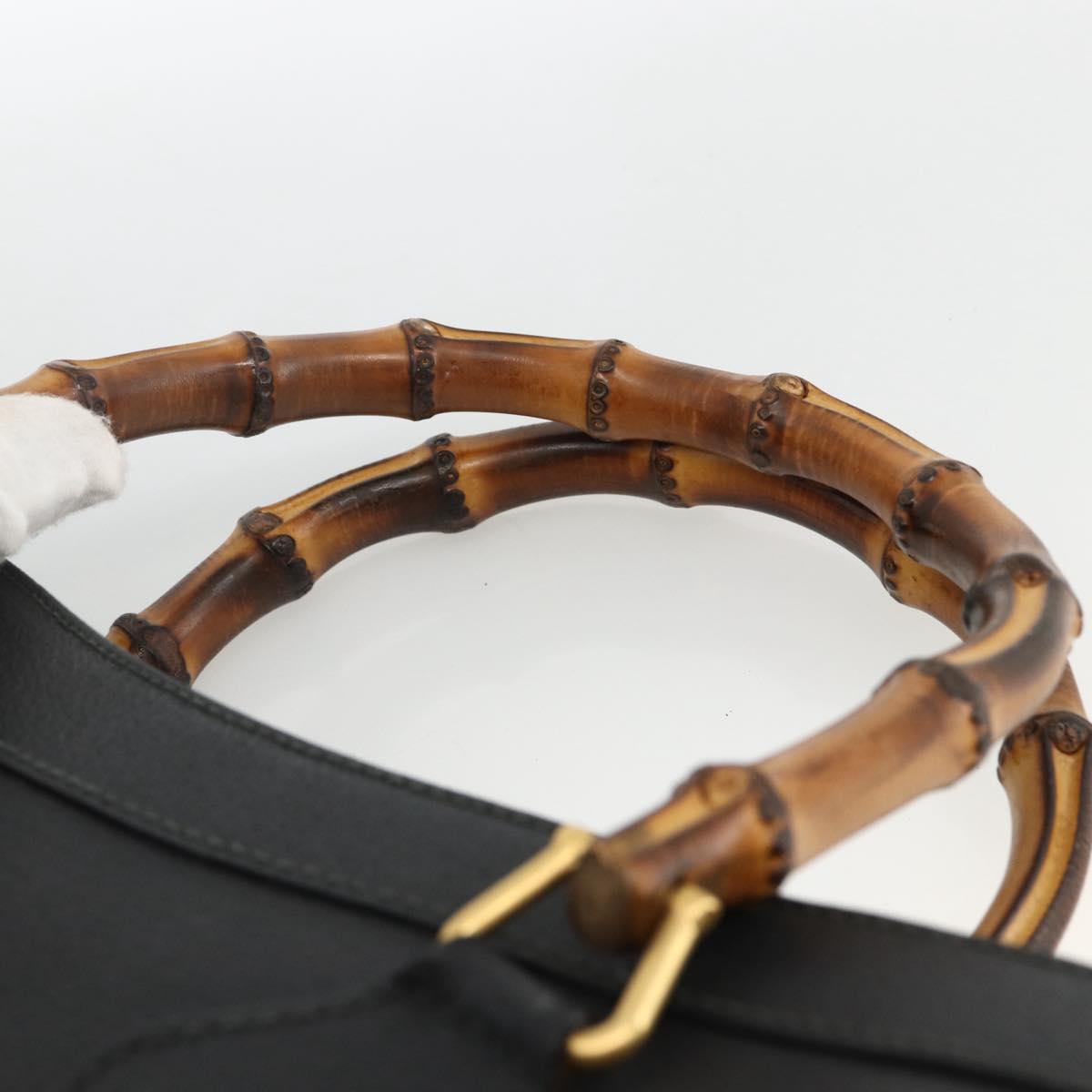 GUCCI Bamboo Hand Bag Leather Black Gold 002 853 0260 Auth ep13849