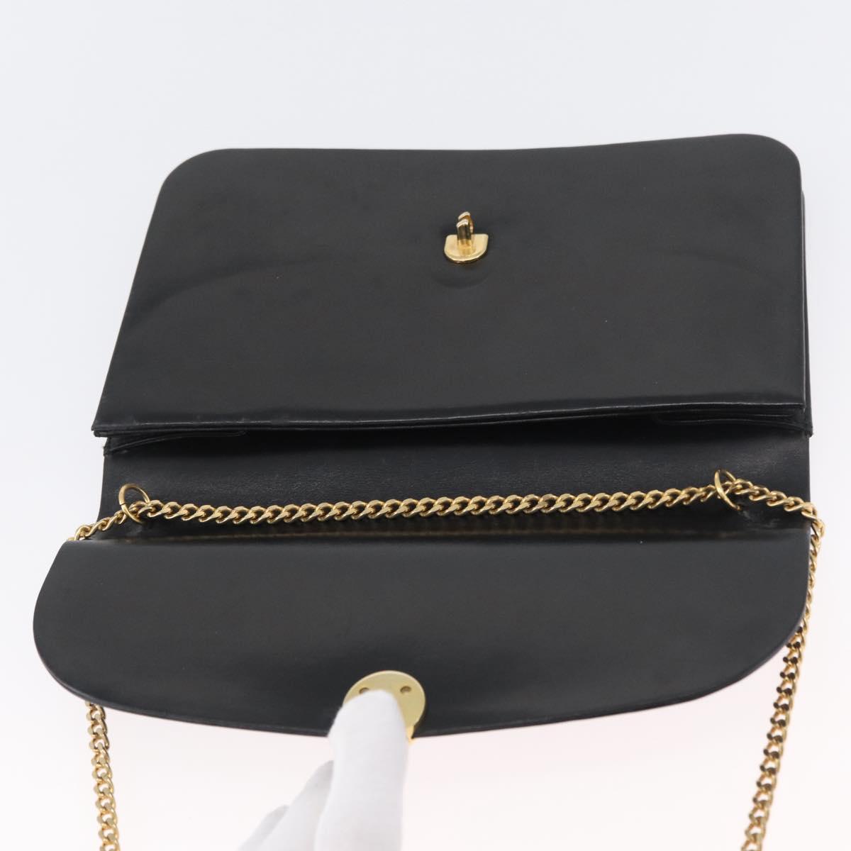 Christian Dior Chain Shoulder Bag Leather Black Gold Auth ep13853