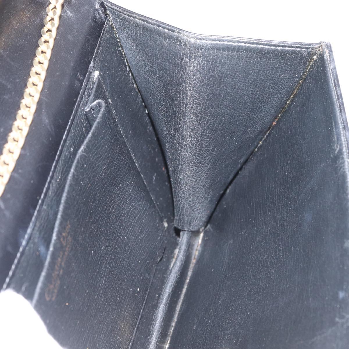 Christian Dior Chain Shoulder Bag Leather Black Gold Auth ep13853