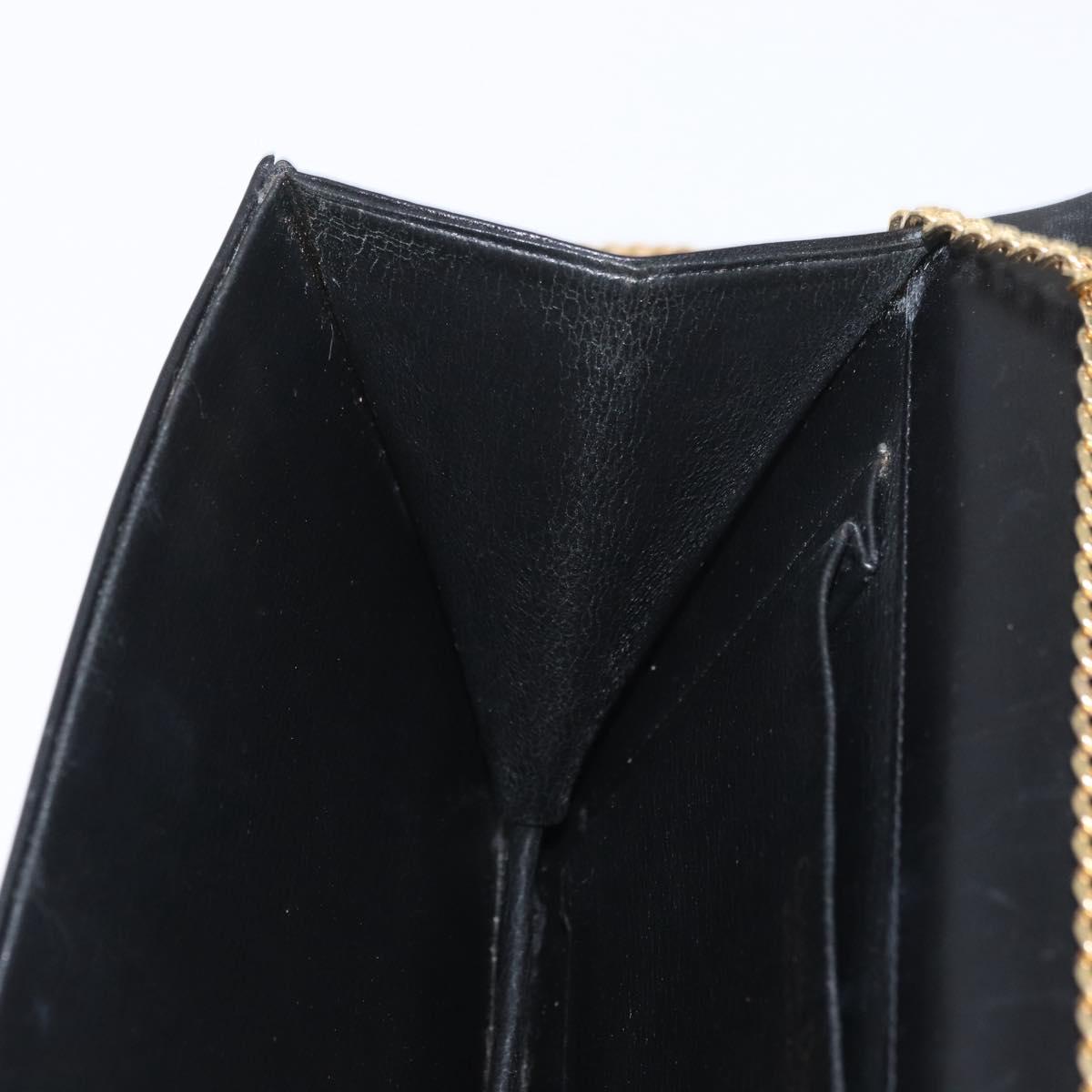 Christian Dior Chain Shoulder Bag Leather Black Gold Auth ep13853