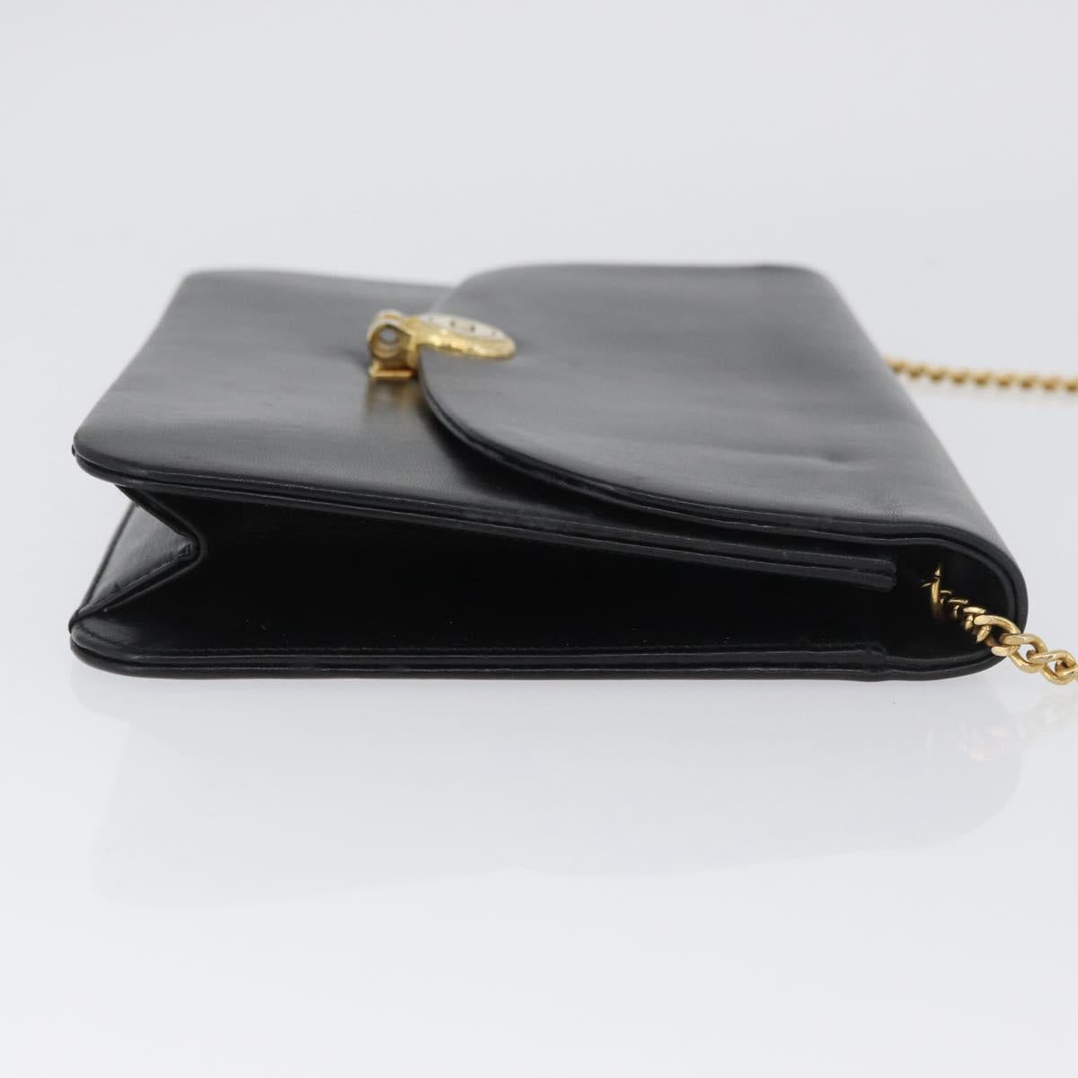 Christian Dior Chain Shoulder Bag Leather Black Gold Auth ep13853