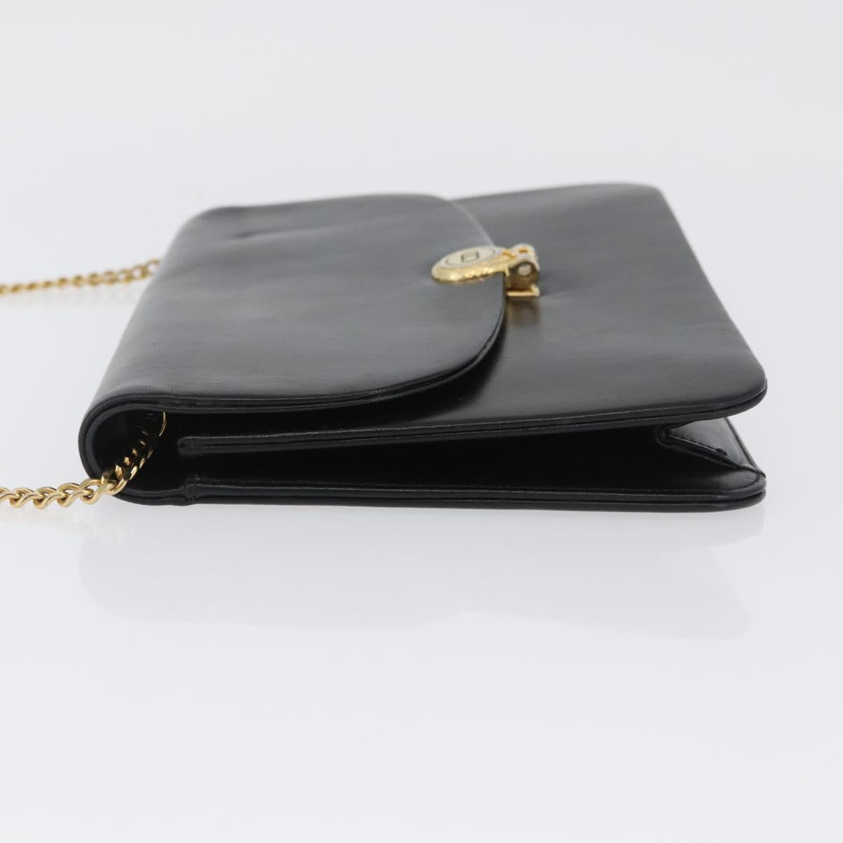 Christian Dior Chain Shoulder Bag Leather Black Gold Auth ep13853