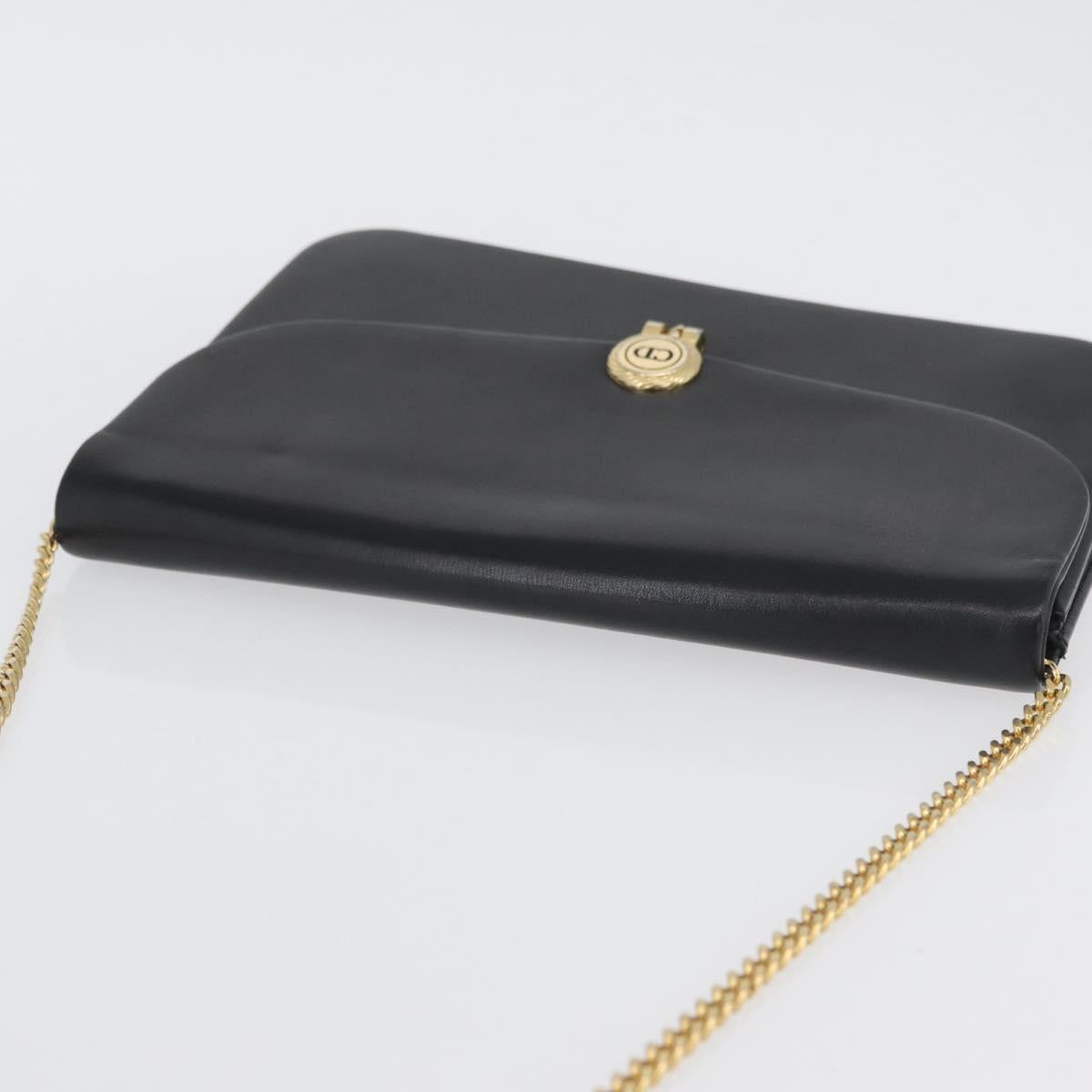 Christian Dior Chain Shoulder Bag Leather Black Gold Auth ep13853