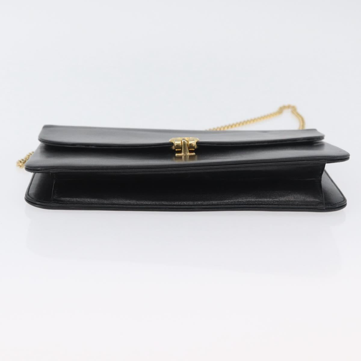 Christian Dior Chain Shoulder Bag Leather Black Gold Auth ep13853