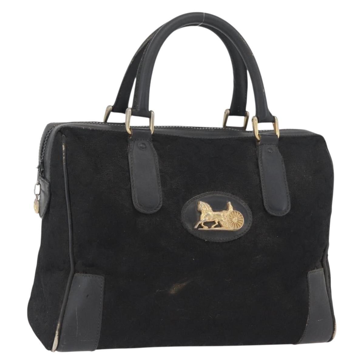 CELINE C Sulky Hand Bag Canvas Black Gold Auth ep13854