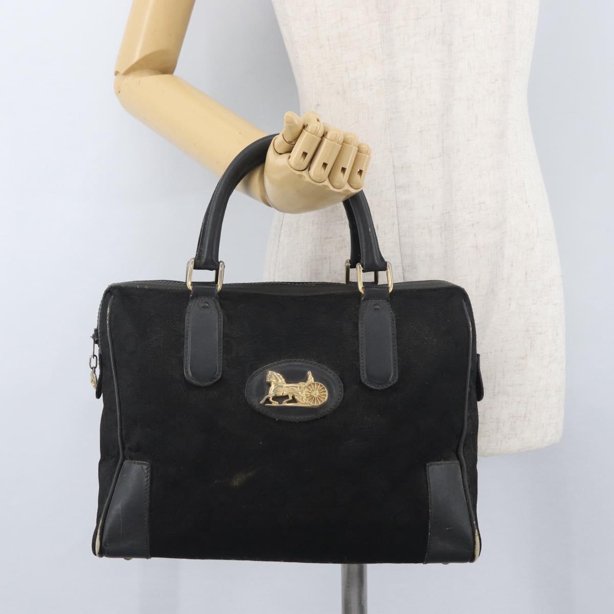 CELINE C Sulky Hand Bag Canvas Black Gold Auth ep13854