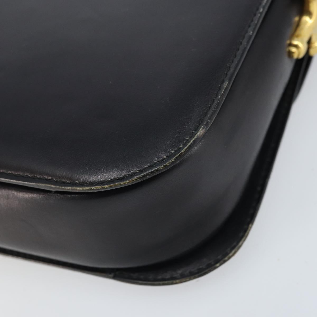 CELINE Horse Carriage Shoulder Bag Leather Black Gold Auth ep13857