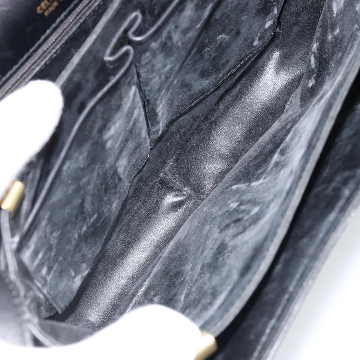 CELINE Horse Carriage Shoulder Bag Leather Black Gold Auth ep13857