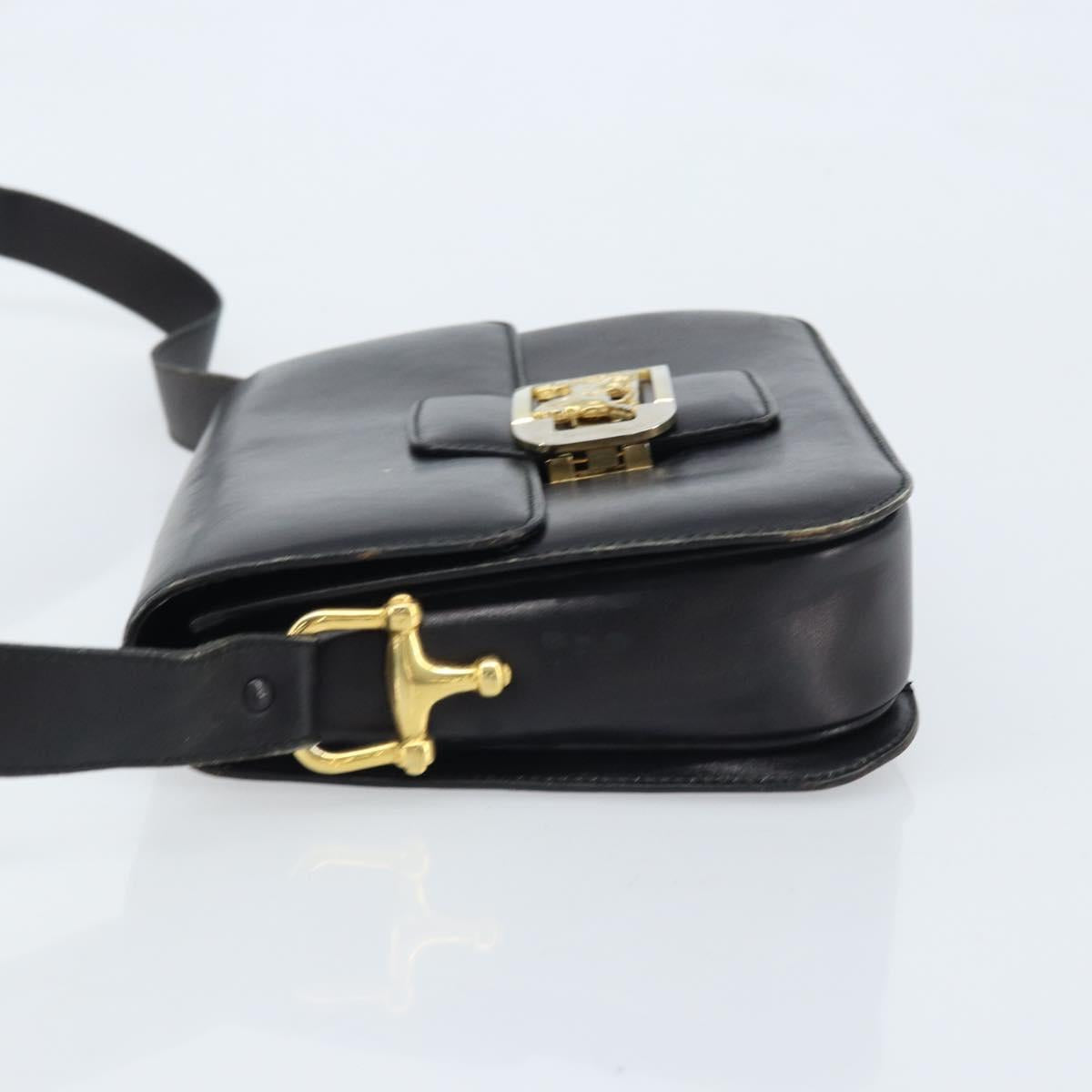 CELINE Horse Carriage Shoulder Bag Leather Black Gold Auth ep13857