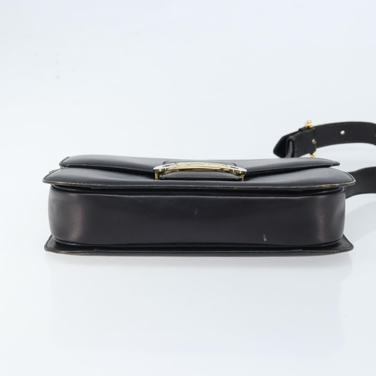 CELINE Horse Carriage Shoulder Bag Leather Black Gold Auth ep13857