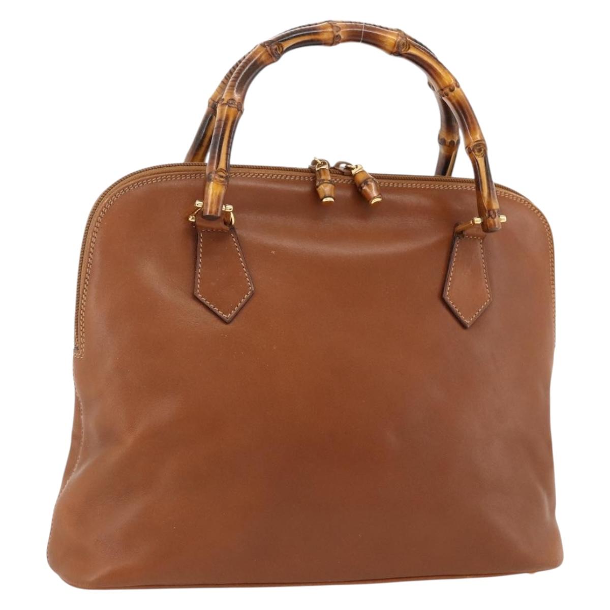 GUCCI Bamboo Hand Bag Leather Brown Gold 000 3780 0289 Auth ep13858