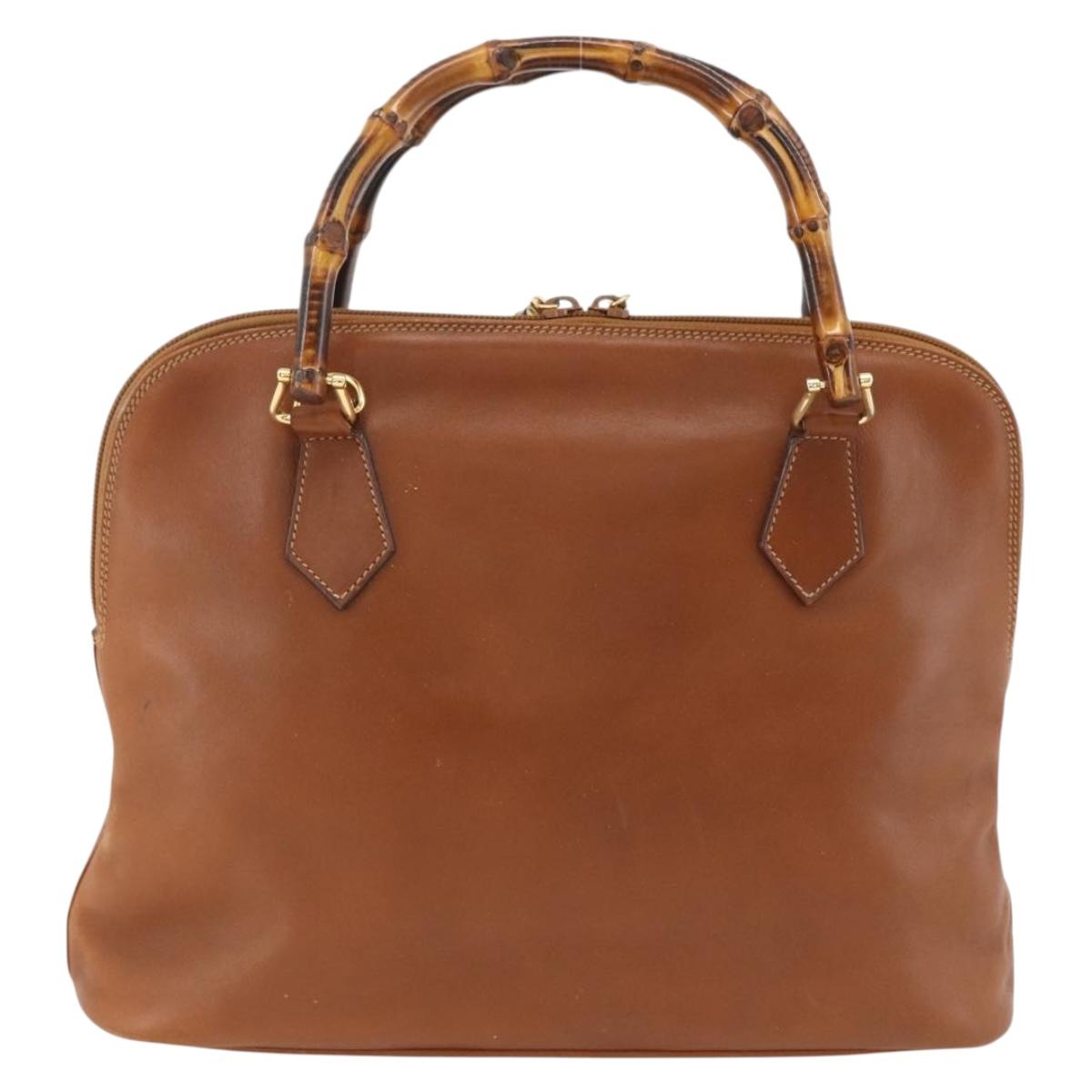 GUCCI Bamboo Hand Bag Leather Brown Gold 000 3780 0289 Auth ep13858