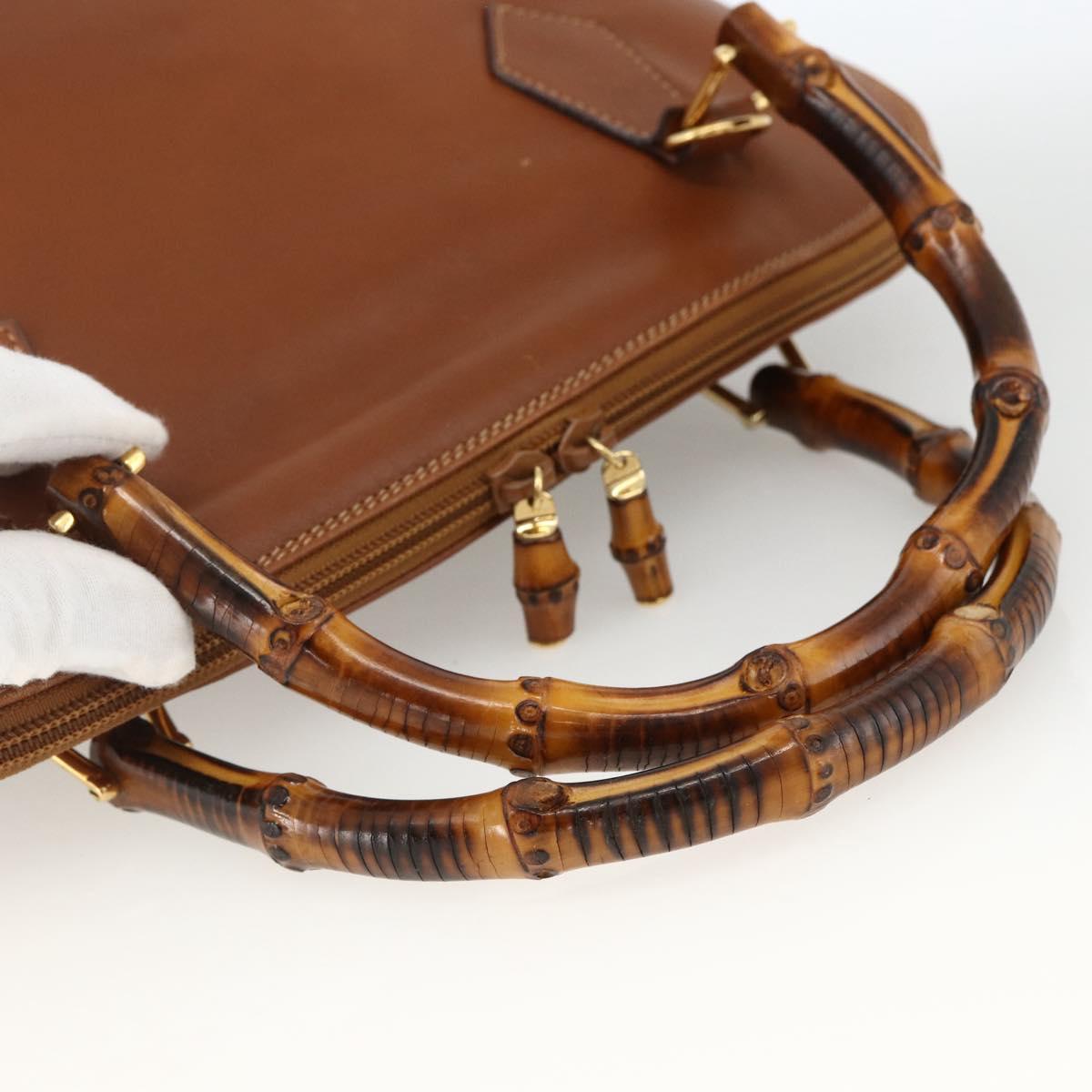 GUCCI Bamboo Hand Bag Leather Brown Gold 000 3780 0289 Auth ep13858