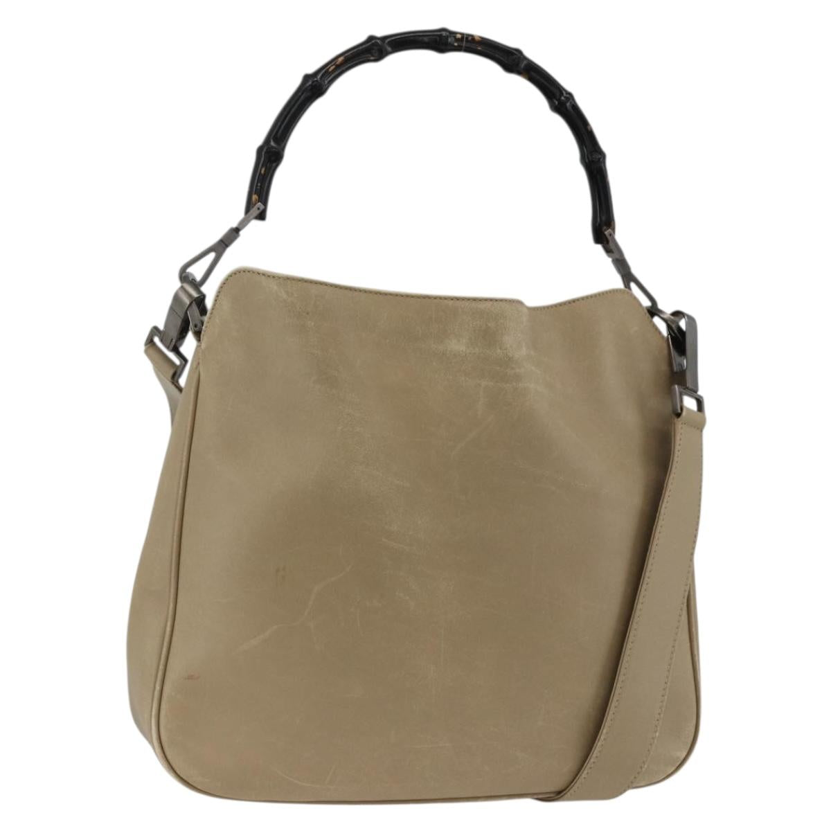 GUCCI Bamboo Hand Bag Leather 2way Beige Silver 001 1638 Auth ep13860