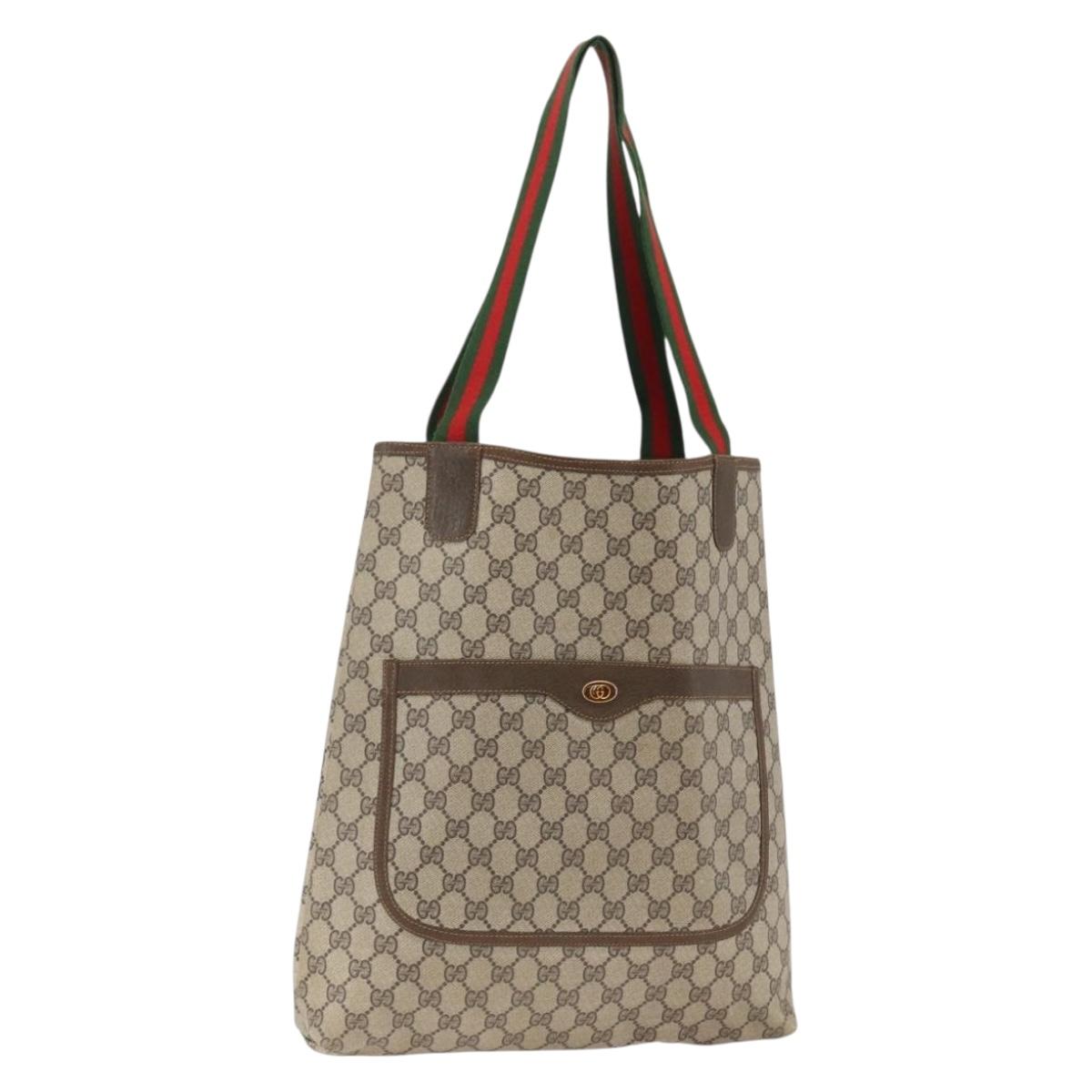 GUCCI GG Supreme Web Sherry Line Backpack PVC Beige Gold Auth ep13861