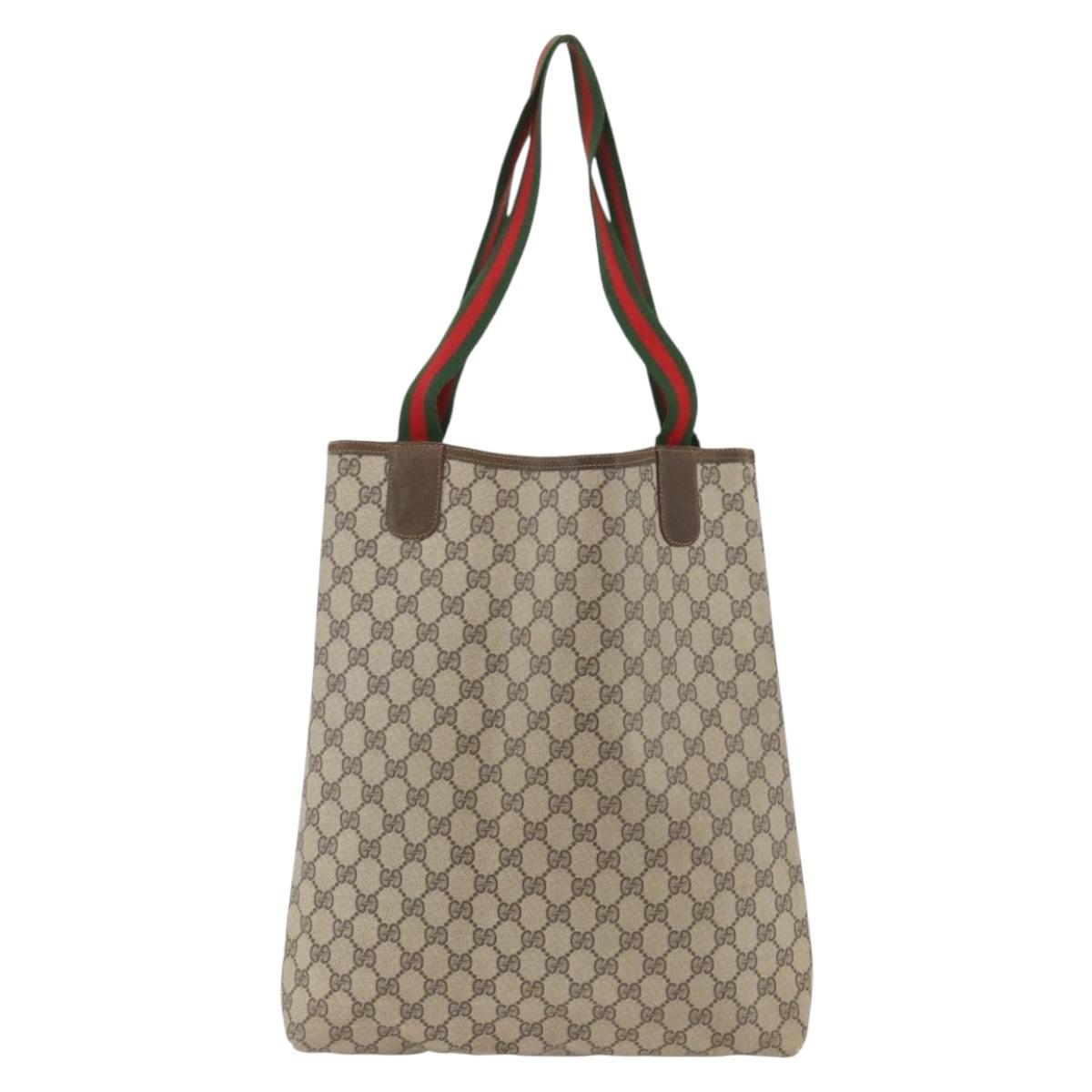 GUCCI GG Supreme Web Sherry Line Backpack PVC Beige Gold Auth ep13861