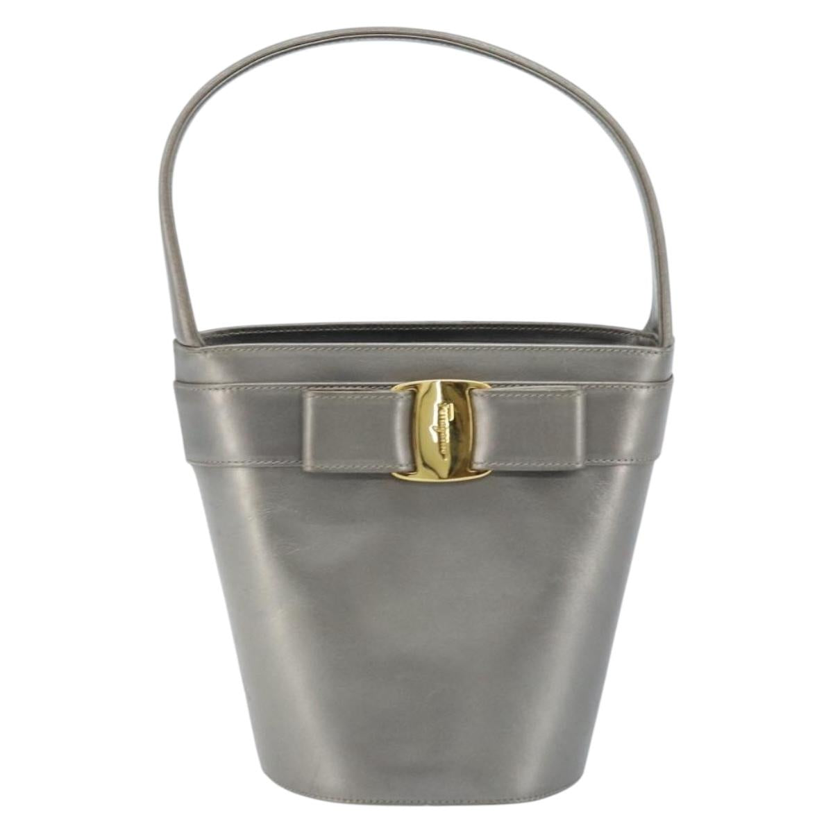 Salvatore Ferragamo Vala Hand Bag Leather Silver Auth ep13866