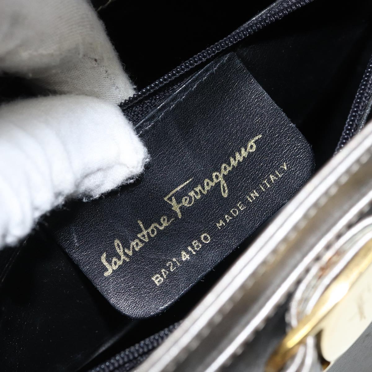 Salvatore Ferragamo Vala Hand Bag Leather Silver Auth ep13866