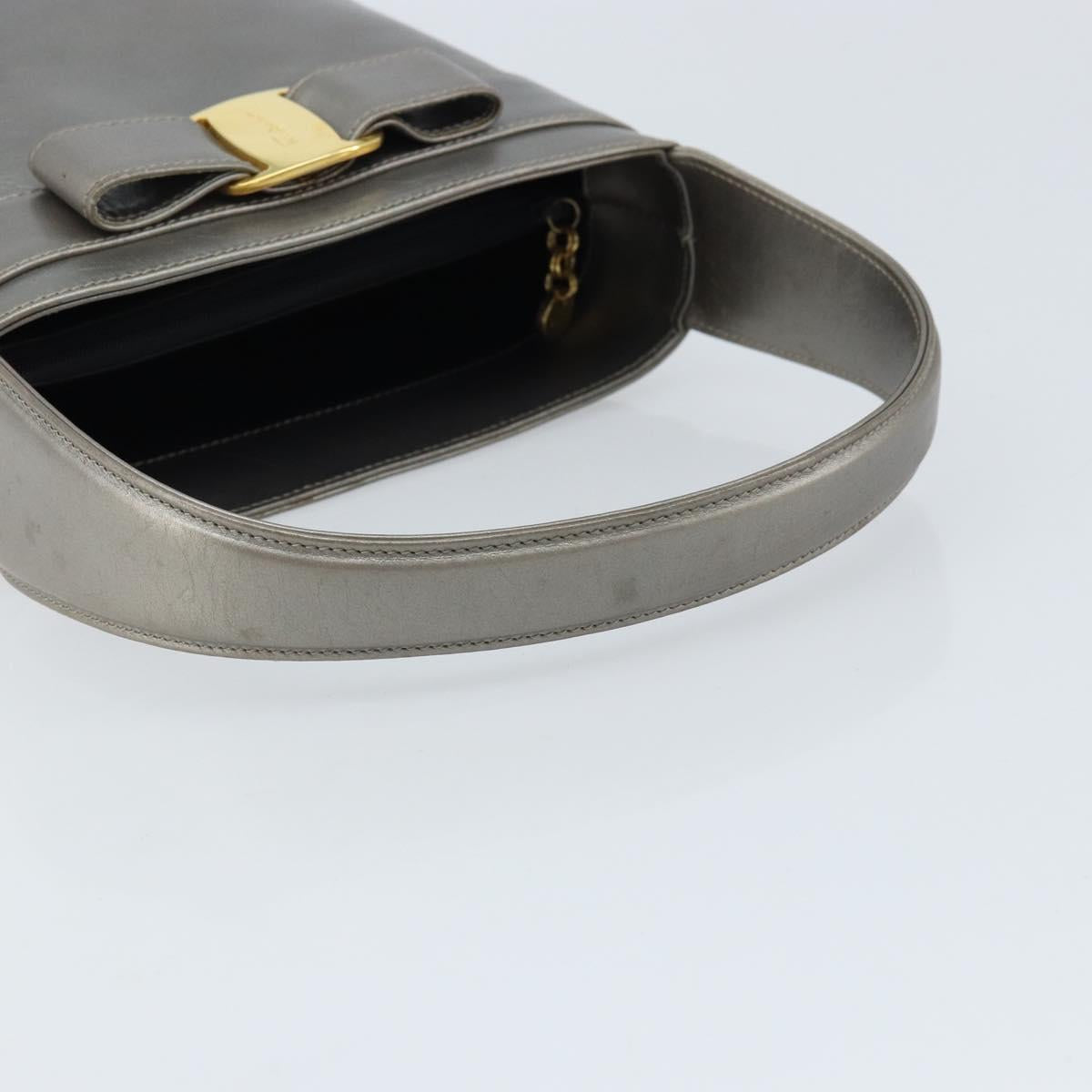 Salvatore Ferragamo Vala Hand Bag Leather Silver Auth ep13866