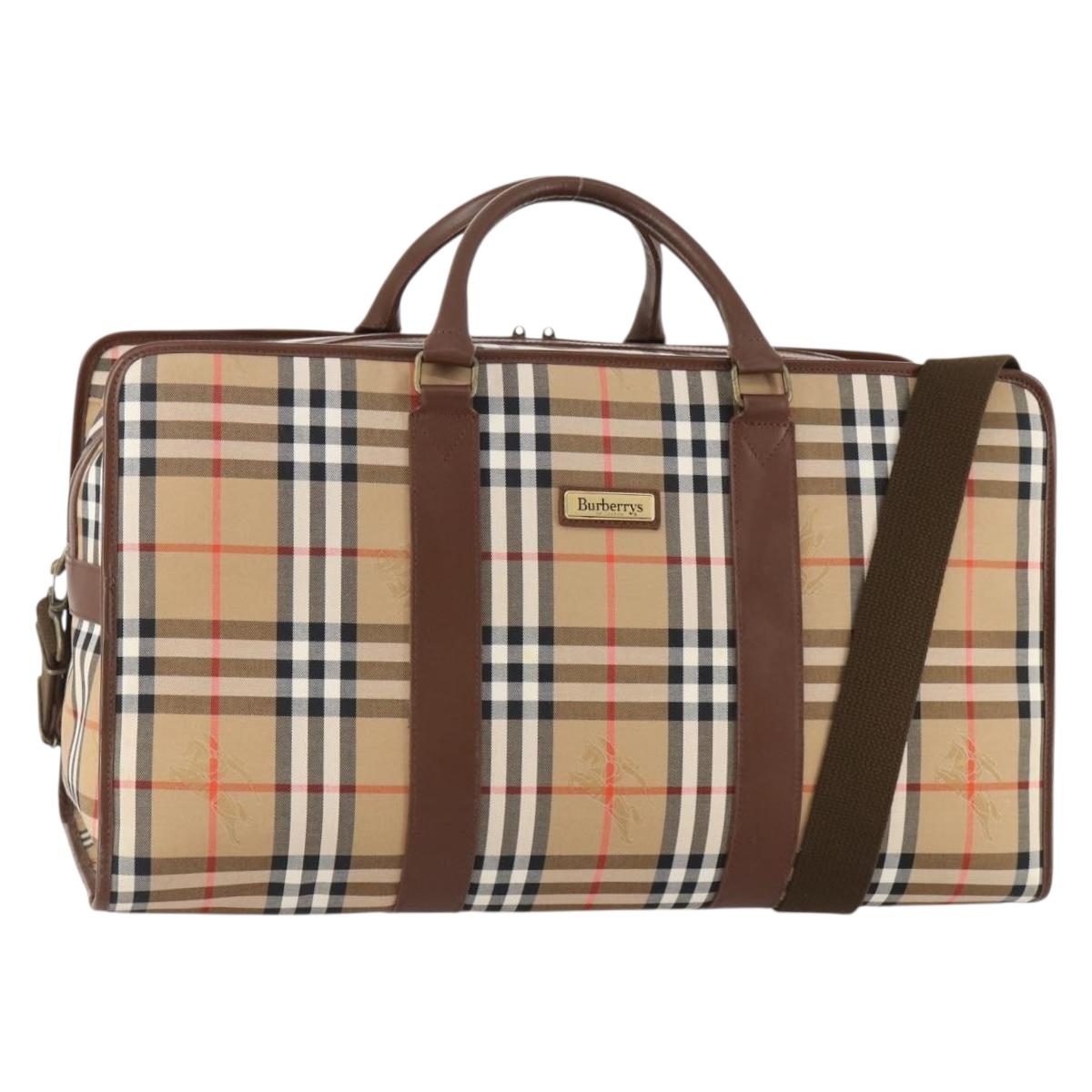 Burberrys Nova Check Boston Bag Canvas 2way Beige Gold Auth ep13867V