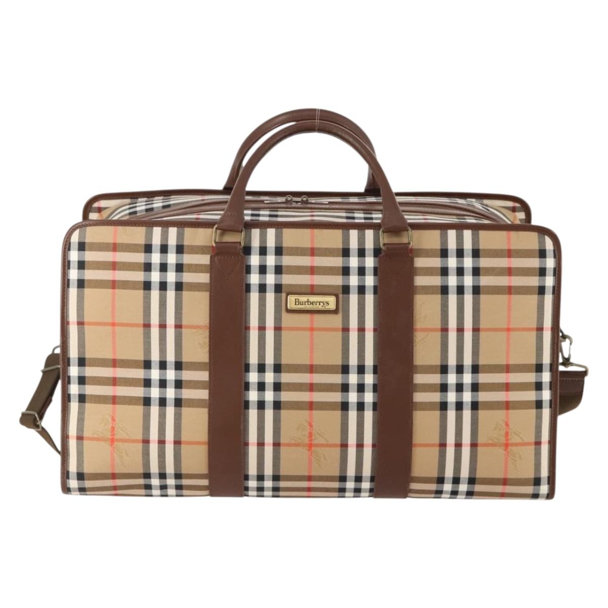 Burberrys Nova Check Boston Bag Canvas 2way Beige Gold Auth ep13867V