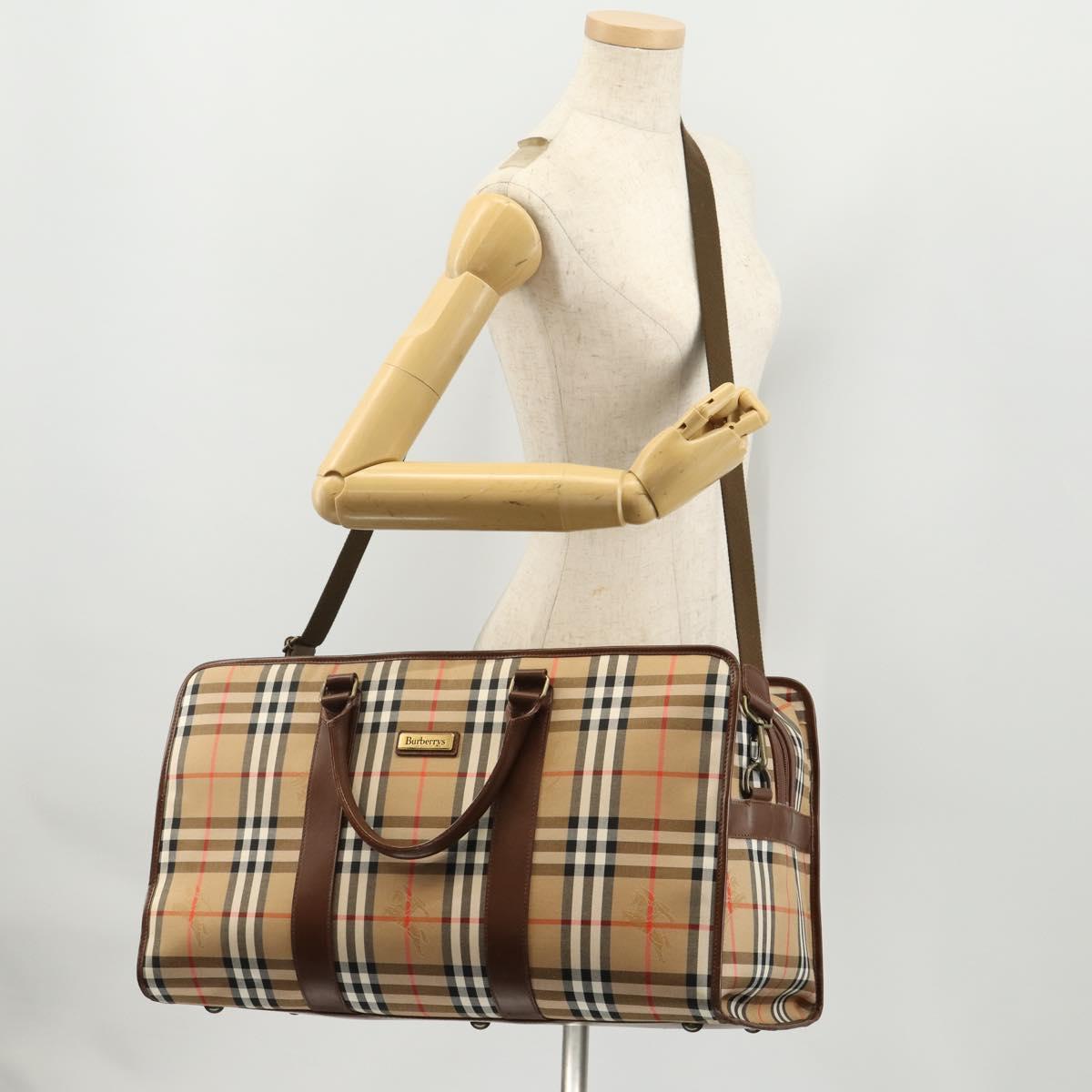 Burberrys Nova Check Boston Bag Canvas 2way Beige Gold Auth ep13867V