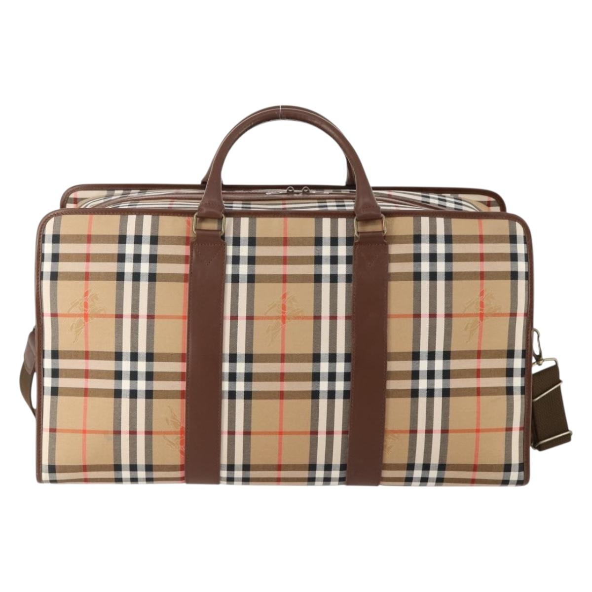 Burberrys Nova Check Boston Bag Canvas 2way Beige Gold Auth ep13867V