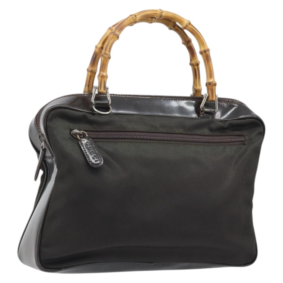 GUCCI Bamboo Hand Bag Nylon Brown Silver 000 2040 0538 Auth ep13874