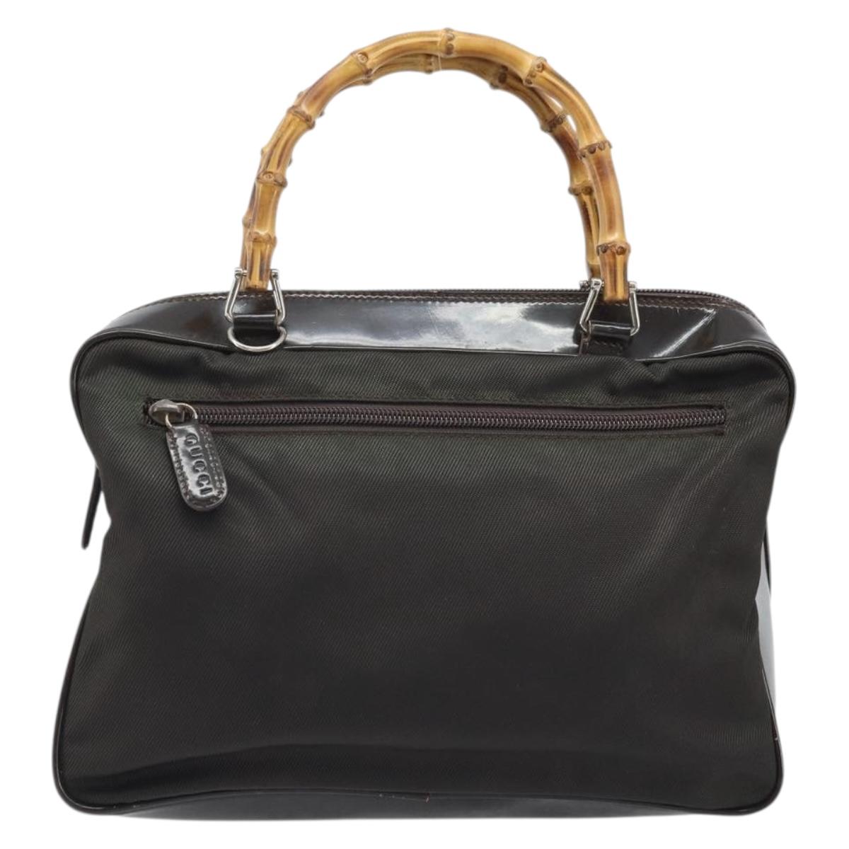 GUCCI Bamboo Hand Bag Nylon Brown Silver 000 2040 0538 Auth ep13874