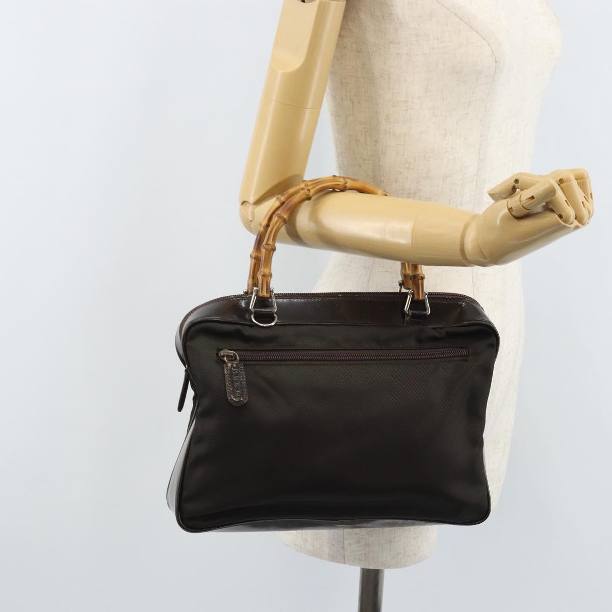 GUCCI Bamboo Hand Bag Nylon Brown Silver 000 2040 0538 Auth ep13874