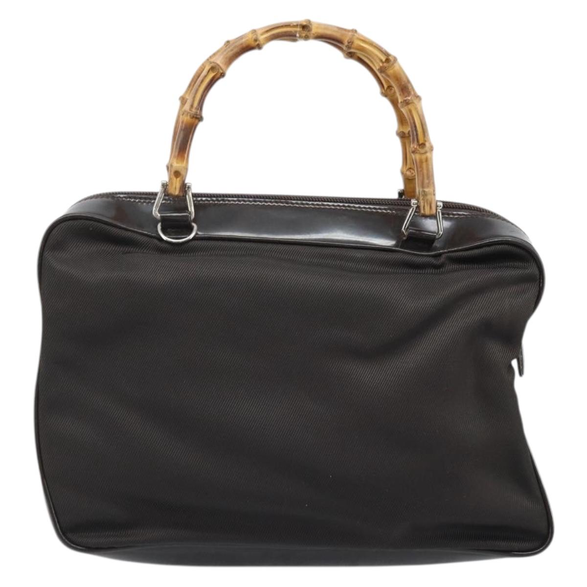 GUCCI Bamboo Hand Bag Nylon Brown Silver 000 2040 0538 Auth ep13874
