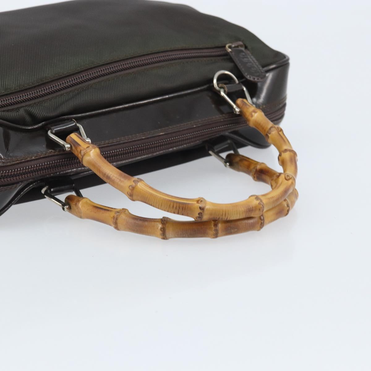 GUCCI Bamboo Hand Bag Nylon Brown Silver 000 2040 0538 Auth ep13874