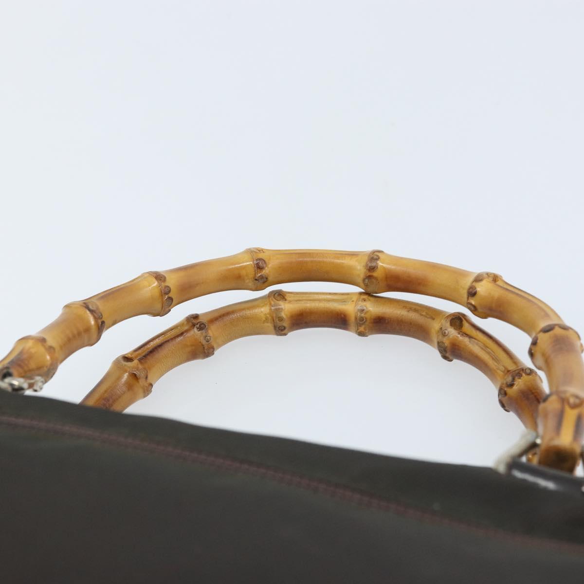 GUCCI Bamboo Hand Bag Nylon Brown Silver 000 2040 0538 Auth ep13874