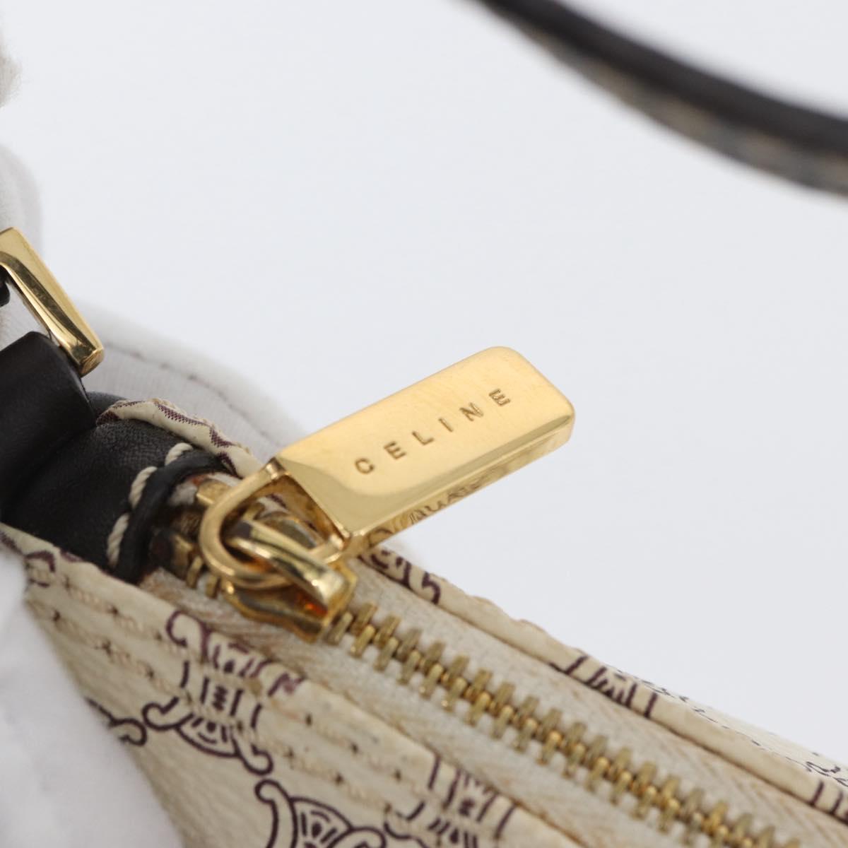 CELINE Macadam Canvas Accessory Pouch PVC Leather White Gold Auth ep13877A