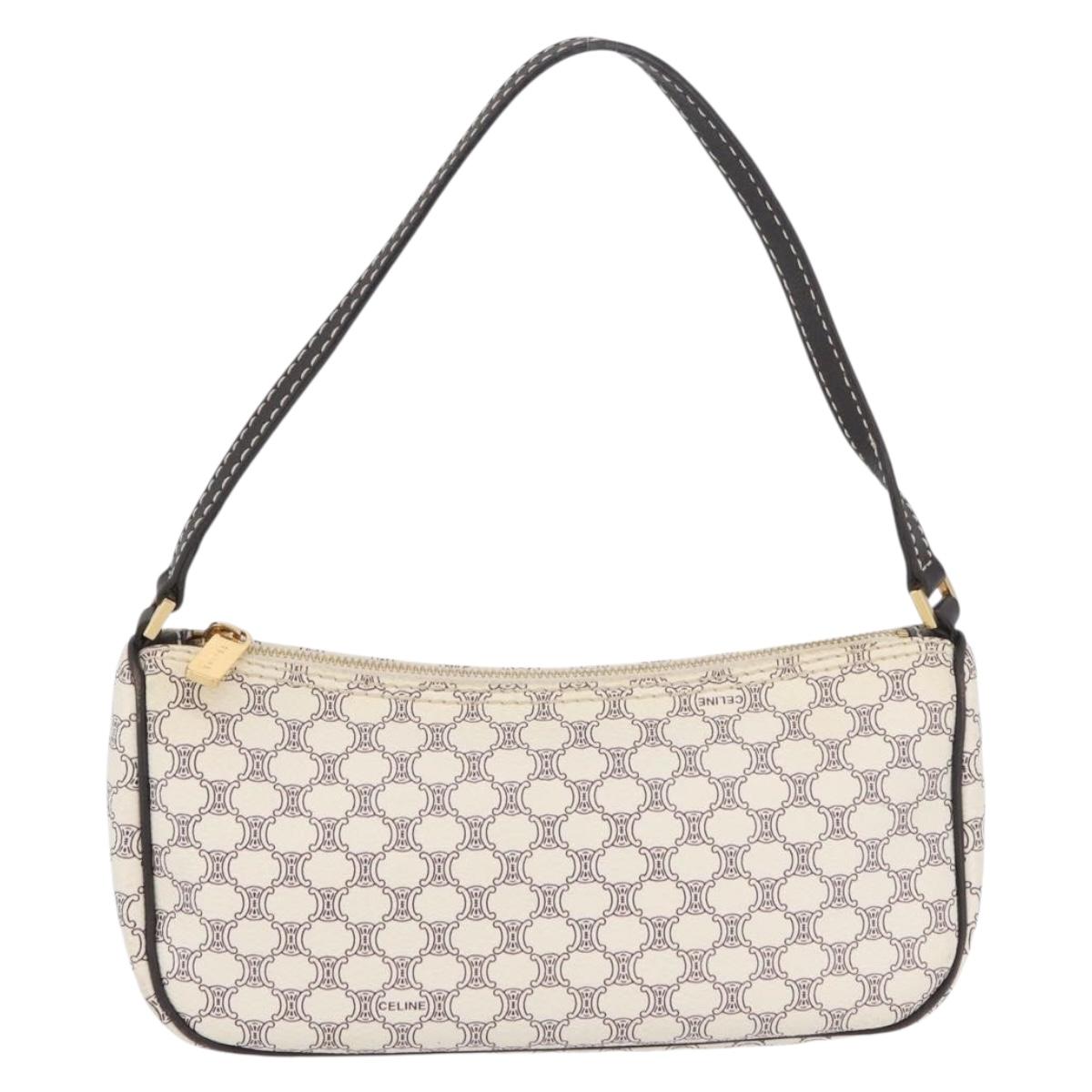 CELINE Macadam Canvas Accessory Pouch PVC Leather White Gold Auth ep13877A