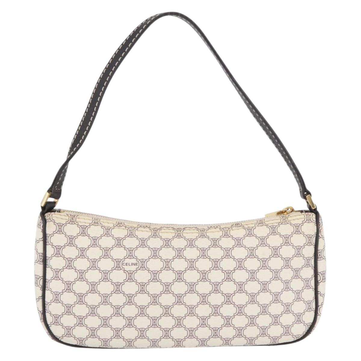 CELINE Macadam Canvas Accessory Pouch PVC Leather White Gold Auth ep13877A