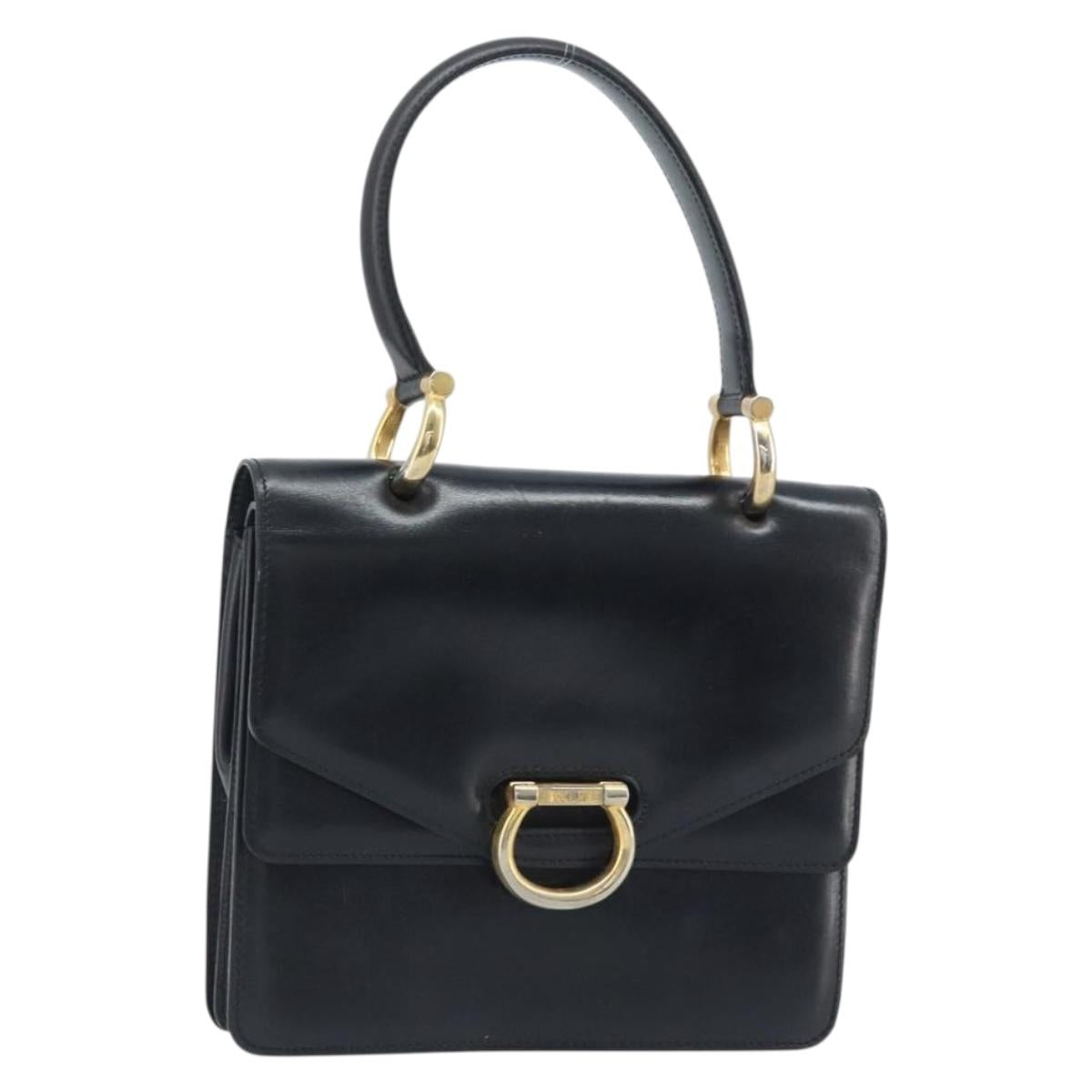 CELINE Hand Bag Leather Black Gold Auth ep13883
