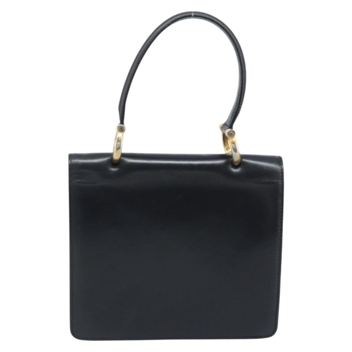 CELINE Hand Bag Leather Black Gold Auth ep13883