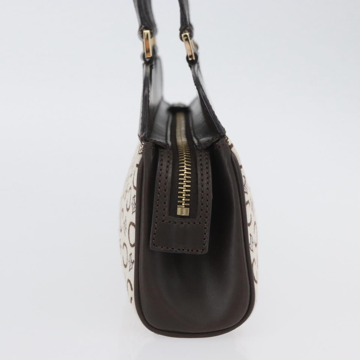 CELINE C Macadam Canvas Hand Bag White Gold Auth ep13890A